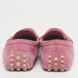 Pre Owned حذاء لوفرز غوتشي ميكروغوتشيسيما جلد وزغب وردي مقاس 38.5