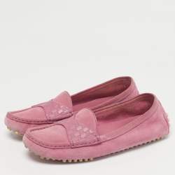 Pre Owned حذاء لوفرز غوتشي ميكروغوتشيسيما جلد وزغب وردي مقاس 38.5