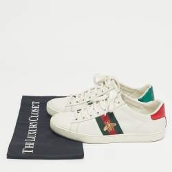 Pre Owned Gucci White Snakeskin Embossed and Leather Ace Lace Up Sneakers Size 36