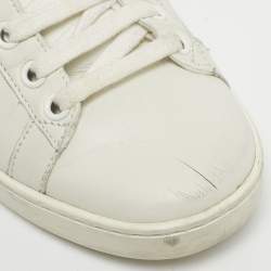 Pre Owned Gucci White Snakeskin Embossed and Leather Ace Lace Up Sneakers Size 36