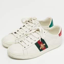 Pre Owned Gucci White Snakeskin Embossed and Leather Ace Lace Up Sneakers Size 36