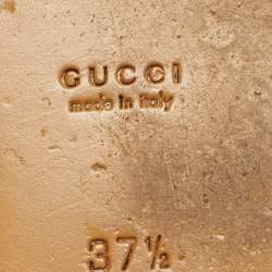 Pre Owned Gucci Black Leather and Fur Tiger Patch Princetown Flat Mules Size 37.5