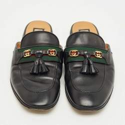 Pre Owned Gucci Black Leather Tassel Princetown Flat Mules Size 38