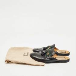 Pre Owned Gucci Black Leather Tassel Princetown Flat Mules Size 38