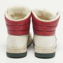 Pre Owned Gucci White/Red Leather New Praga Karibu Web High Top Sneakers Size 37
