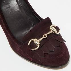 Pre Owned Gucci Purple Suede Horsebit Fringe Loafer Pumps Size 36.5