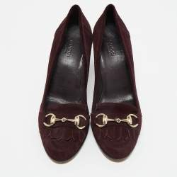Pre Owned Gucci Purple Suede Horsebit Fringe Loafer Pumps Size 36.5