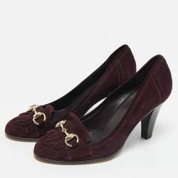 Pre Owned Gucci Purple Suede Horsebit Fringe Loafer Pumps Size 36.5