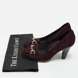 Pre Owned Gucci Purple Suede Horsebit Fringe Loafer Pumps Size 36.5