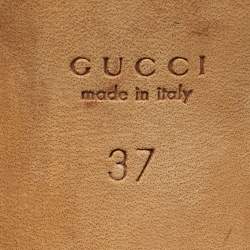 مملوكة مسبقًا Gucci Beige Brown Orange Tweed Horsebit Slide Sandals Size 37