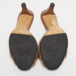 مملوكة مسبقًا Gucci Beige Brown Orange Tweed Horsebit Slide Sandals Size 37