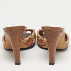 مملوكة مسبقًا Gucci Beige Brown Orange Tweed Horsebit Slide Sandals Size 37