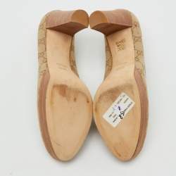 Pre Owned Gucci Beige/Light Green GG Canvas and Leather Babouska Platform Pumps Size 40.5