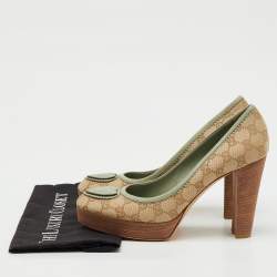 Pre Owned Gucci Beige/Light Green GG Canvas and Leather Babouska Platform Pumps Size 40.5