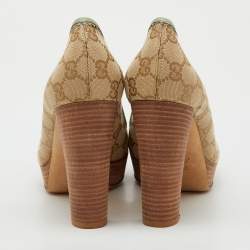 Pre Owned Gucci Beige/Light Green GG Canvas and Leather Babouska Platform Pumps Size 40.5