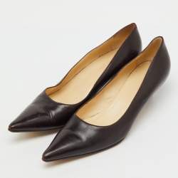 مملوكة مسبقًا Gucci Dark Brown Leather Pointed Toe Kitten Heel Pumps Size 39.5