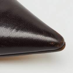 مملوكة مسبقًا Gucci Dark Brown Leather Pointed Toe Kitten Heel Pumps Size 39.5