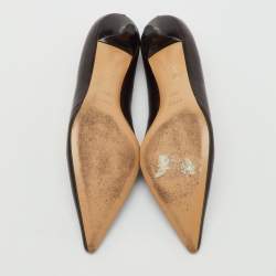 مملوكة مسبقًا Gucci Dark Brown Leather Pointed Toe Kitten Heel Pumps Size 39.5