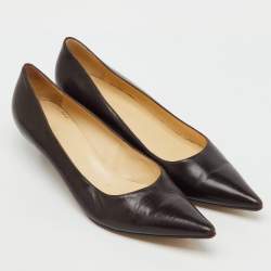 مملوكة مسبقًا Gucci Dark Brown Leather Pointed Toe Kitten Heel Pumps Size 39.5