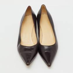 مملوكة مسبقًا Gucci Dark Brown Leather Pointed Toe Kitten Heel Pumps Size 39.5