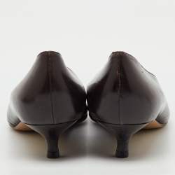 مملوكة مسبقًا Gucci Dark Brown Leather Pointed Toe Kitten Heel Pumps Size 39.5