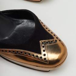 مملوكة مسبقًا Gucci Black/Gold Suede and Patent Leather Ankle Strap Platform Pumps Size 40