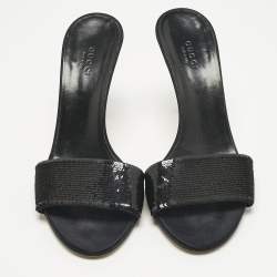 Pre Owned صندل غوتشي مقدمة مفتوحة ترتر ميتاليك مقاس 39