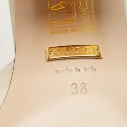 مملوكة مسبقًا Gucci Off White Leather Horsebit Block Heel Slide Sandals Size 38