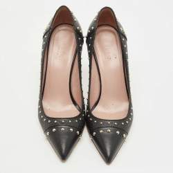 مملوكة مسبقًا Gucci Black GG Coated Fabric and Leather Studded Pointed Toe Pumps Size 36.5