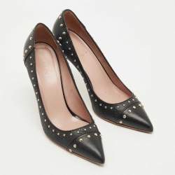 مملوكة مسبقًا Gucci Black GG Coated Fabric and Leather Studded Pointed Toe Pumps Size 36.5