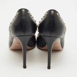 مملوكة مسبقًا Gucci Black GG Coated Fabric and Leather Studded Pointed Toe Pumps Size 36.5