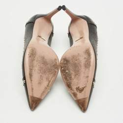 مملوكة مسبقًا Gucci Black GG Coated Fabric and Leather Studded Pointed Toe Pumps Size 36.5
