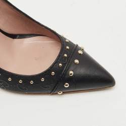 مملو�كة مسبقًا Gucci Black GG Coated Fabric and Leather Studded Pointed Toe Pumps Size 36.5