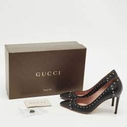 مملوكة مسبقًا Gucci Black GG Coated Fabric and Leather Studded Pointed Toe Pumps Size 36.5