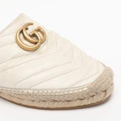 مملوكة مسبقًا Gucci White Leather GG Marmont Espadrilles Mules Size 39