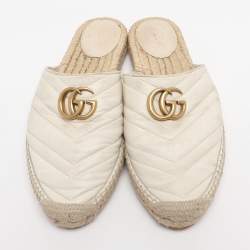 مملوكة مسبقًا Gucci White Leather GG Marmont Espadrilles Mules Size 39