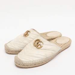 مملوكة مسبقًا Gucci White Leather GG Marmont Espadrilles Mules Size 39