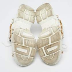 Pre Owned Gucci White Knit Fabric and Leather Flashtrek Lace Up Sneakers Size 40