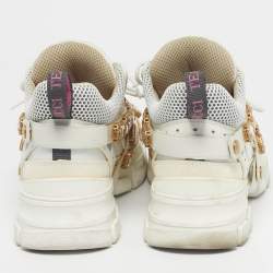 Pre Owned Gucci White Knit Fabric and Leather Flashtrek Lace Up Sneakers Size 40