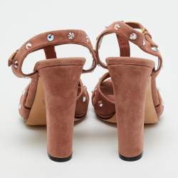 Pre Owned Gucci Old Rose Suede Crystal Embellished T-Strap Sandals Size 36