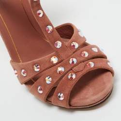 Pre Owned Gucci Old Rose Suede Crystal Embellished T-Strap Sandals Size 36