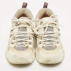 Pre Owned Gucci White Leather and Mesh Flashtrek Chunky Lace Up Sneakers Size 37