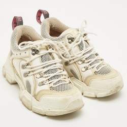 Pre Owned Gucci White Leather and Mesh Flashtrek Chunky Lace Up Sneakers Size 37