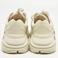 Pre Owned حذاء رياضي غوتشي ريتون جلد أبيض فاتح طباعة شعار منخفض من أعلى مقاس 36
