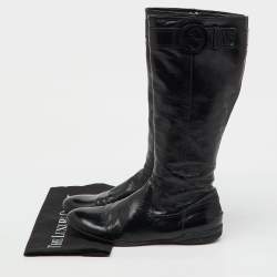 Pre Owned Gucci Black Patent Leather Interlocking G Knee Length Boots Size 38