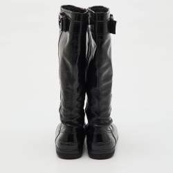 Pre Owned Gucci Black Patent Leather Interlocking G Knee Length Boots Size 38