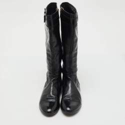Pre Owned Gucci Black Patent Leather Interlocking G Knee Length Boots Size 38