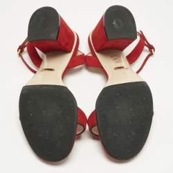 Pre Owned Gucci Red Suede GG Logo Ankle Strap Sandals Size 39