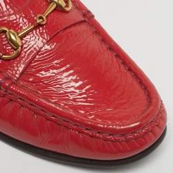 Pre Owned Gucci Red Patent Leather 1953 Horsebit Slip On Loafers Size 36