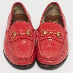 Pre Owned Gucci Red Patent Leather 1953 Horsebit Slip On Loafers Size 36